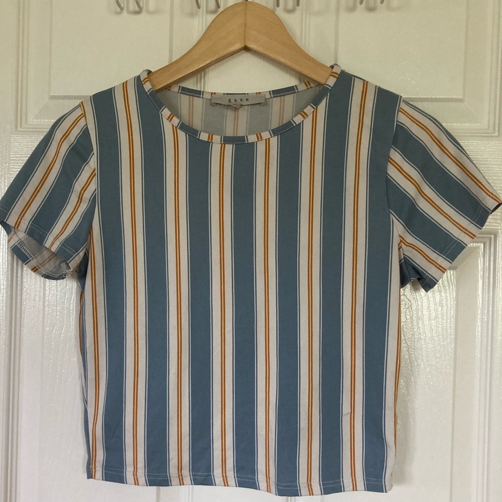 Blue and Orange striped fitted crop top